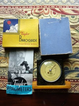 Rare Taylor Baroguide Barometer Butterscotch Yellow Catalin Deco Design Mib