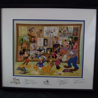 Disney Sericell Art Work " Fab Five Story Session " Signed By Voice Actors 75 Year