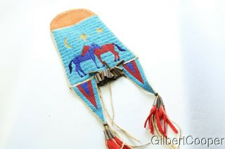 Sioux Beaded Tab Bag W/horse Design And Drops