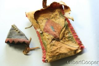 Shamans Red Ochre Parfleche Painted Bag W/buffalo Hoof Container