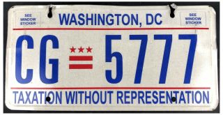 District Of Columbia 2005 Car License Plate Cg - 5777 Repeating 777
