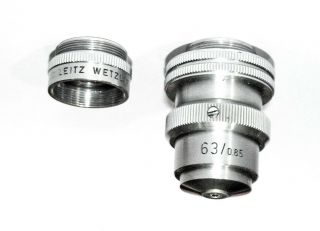Leitz Wetzlar Microscope Objective 63 0.  85 With Iris & Plezy Mikroskop Objektiv
