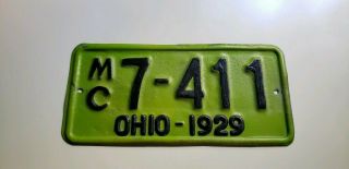 Ohio 1929 Motorcycle License Plate.  Hard Year To Acquire.