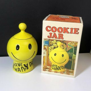 Vintage 1970 Mccoy Yellow Smiley Face Have A Happy Day Cookie Jar