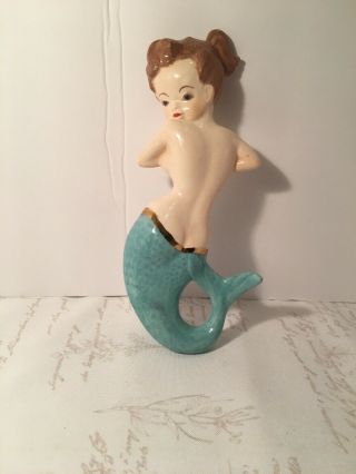 Vintage 1950’s Mermaid Wall Plaque Teal Tail Lovely Expression Norcrest? 8 1/2” 8