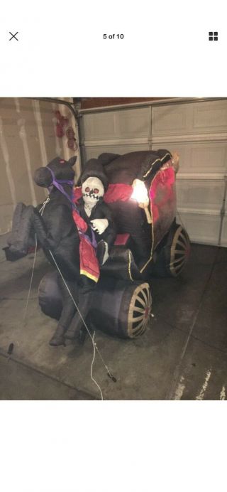 GEMMY Halloween Inflatable Grim Reaper Horse Pulling Carriage Hearse coffin 4