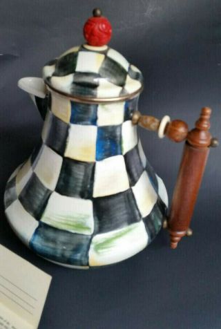 Mackenzie Childs Courtly Check Coffee Pot Signed With Hang Tag