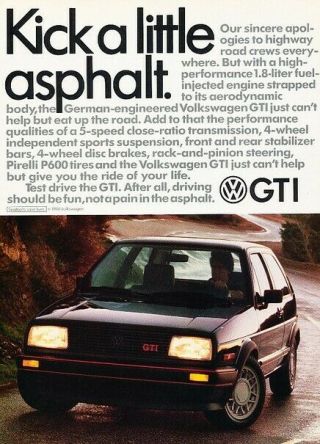 1986 Vw Volkswagen Gti Advertisement Print Art Car Ad D164