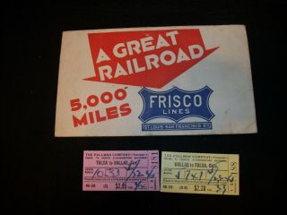 1945 Frisco Railroad Envelope And 2 Tickets Dallas To Tulsa And Return - Pullman