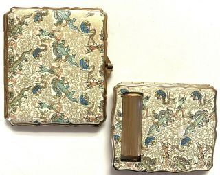 Set Of 2 Stratton Compact Lipstick Holder Cigarette Card Case Dragons Gold Brass