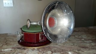 Vintage German Metal Windup Phonograph W/ Horn