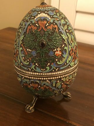 19th Century Russian Egg.  Sterling And Enamel Cloisonne 6
