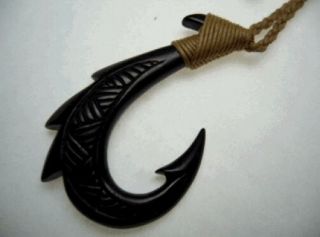 Hawaiian Hawaii Jewelry Fish Hook Bone Carved Pendant Necklace/choker 35057 - 3