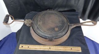 Antique Detroit Cast Iron & Brass Waffle Iron Pat 1877 Cookware 8 & 9