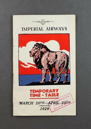 Imperial Airways Airline Timetable Temporary 1929