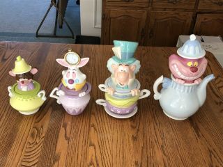 Rare Retired Disney Alice In Wonderland Cookie Jar Canister Complete Set Of 4