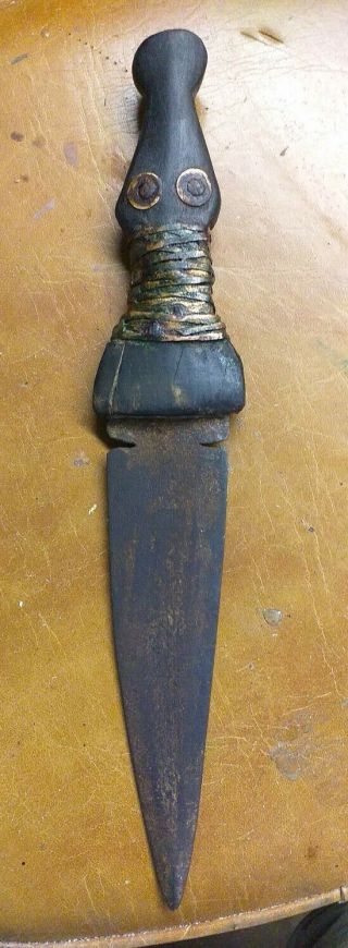 North West Coast Dag Knife.  Carved Copper Inlayed Handle