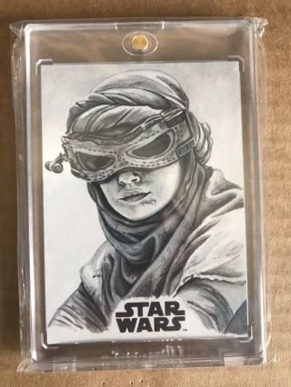 2018 Topps Star Wars Galaxy Sketch Card 1/1 Rey By Kris Penix