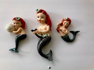 Lefton Mermaids Set Of 3 Wall Plaques Bathroom Art