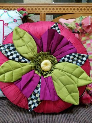 Mackenzie - Childs Courtly Check 3d Flower Pillow Magenta,  Green Eeuc,  Nla,  Htf