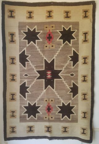 Early Navajo Storm Pattern Rug Weaving With Snake Heads