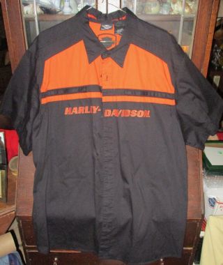 Harley Davidson 3x Large 00 Cotton Button Down Shirt Black & Orange
