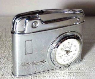 Swiss Watch & Japanese Petrol Lighter Combo,  Vtg 1950s