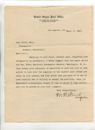 Vintage Letterhead Us Post Office Los Angeles 1907 Postmaster Hiring Letter