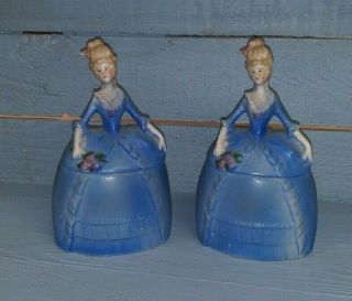 Set Of 2 Vintage Madame Pompadour Dresser Doll Powder Jar E&r Germany