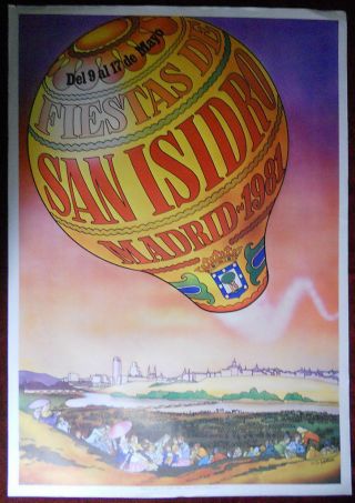 1981 Poster Spain Madrid San Isidro Feasts Fiestas Balloon Painting