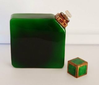 LARGE BACCARAT FOR YBRY ART DECO GREEN PERFUME BOTTLE 4