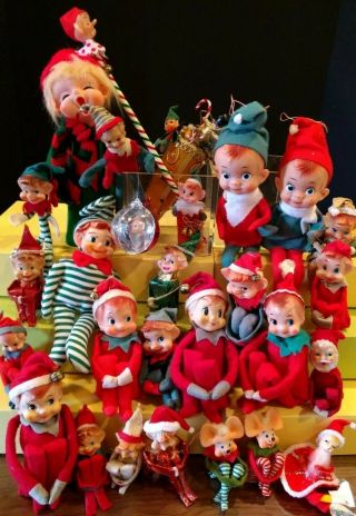Vintage Christmas Pixie Elves Knee Hugger Shelf Sitter Japan Ornaments Decor
