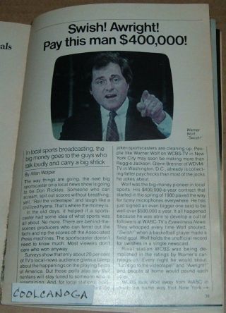 1982 Tv Article Sportscasters Warner Wolf Johnny Morris Glenn Brenner