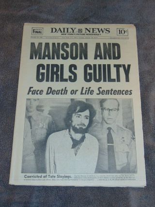 Jan.  26,  1971 Ny Newspaper: Charles Manson & Girls Guilty - Sharon Tate Murders
