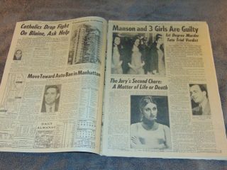 JAN.  26,  1971 NY NEWSPAPER: CHARLES MANSON & GIRLS GUILTY - SHARON TATE MURDERS 2