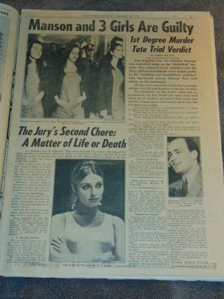 JAN.  26,  1971 NY NEWSPAPER: CHARLES MANSON & GIRLS GUILTY - SHARON TATE MURDERS 3