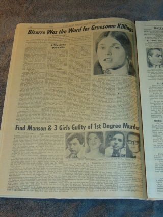 JAN.  26,  1971 NY NEWSPAPER: CHARLES MANSON & GIRLS GUILTY - SHARON TATE MURDERS 5