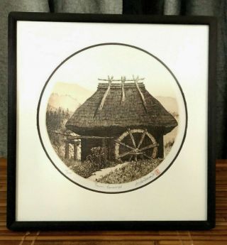 Japanese Etching Hiroto Norikane “farm House - 46” Signed,  Stamped And Numbered