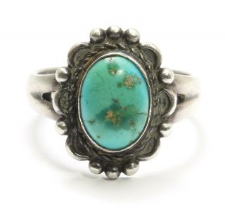 Vintage Navajo Sterling Silver Small Old Pawn Blue Gem Turquoise Ring Sz5.  25/5.  5