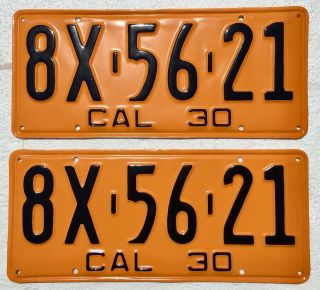 1930 California License Plates Pair,  Dmv Clear,  Professionally Restored.