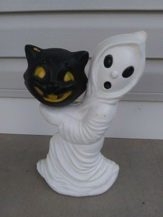 Vintage Halloween Blow Mold Ghost With Cat Head 13 " Tall General Foam Plastics