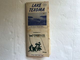 1956 Lake Texoma Vintage Souvenir Fishing Map,  Dallas Texas