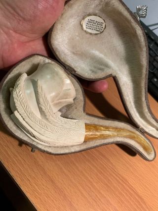Meerschaum Hand Carved Smoking Pipe With Case