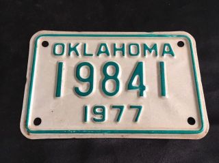 Vintage 1977 Oklahoma Motorcycle License Plate 19841