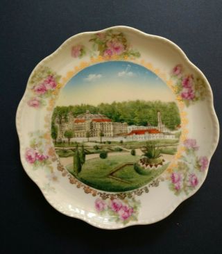 Old Transferware Souvenir Plate: West Baden Springs Hotel,  West Baden,  Ind.