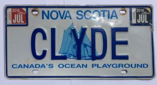 Rare 2015 Nova Scotia Vanity License Plate “clyde” Bluenose Canadas Ocean
