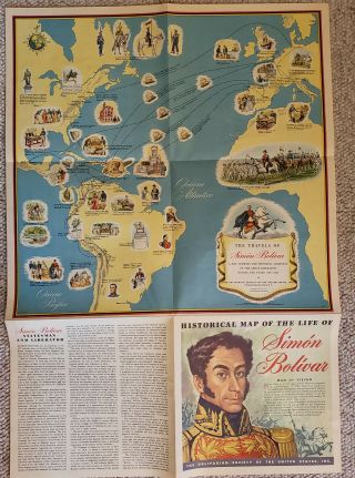 Vintage Historical Map of the life of Simon Bolivar 2