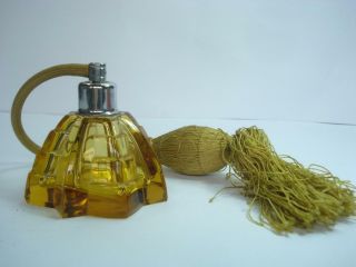 1930s Art Deco Antique Glass Perfume Bottle W/atomizer