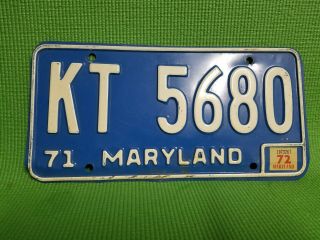 1971 1972 Maryland License Plate Kt 5680