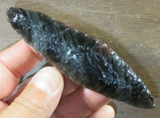 Fine Obsidian Bi - Point Knife,  Modoc County,  California X Anderson L.  4 3/4 In.